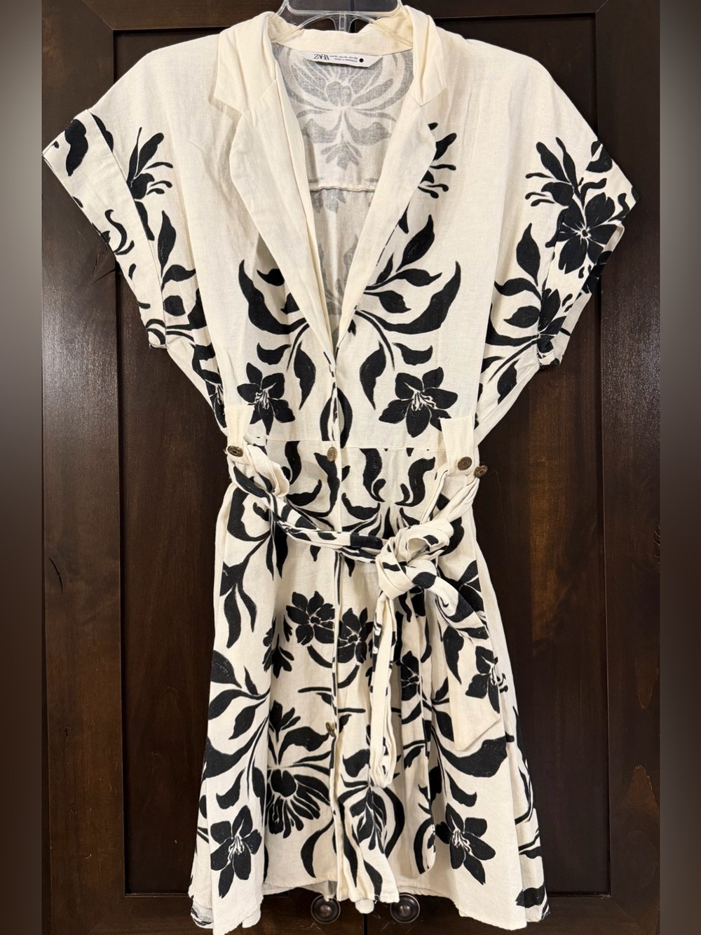 Zara Linen Blend Floral Shirt Dress Sz XL - Picture 4 of 6